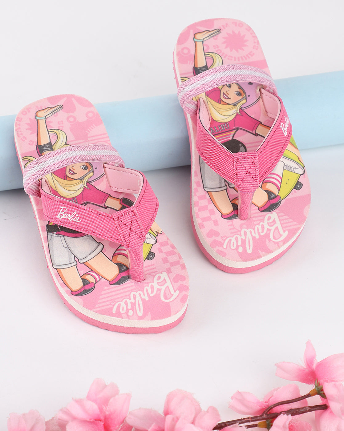 Kids Girls Barbie Printed Pink Flip Flops