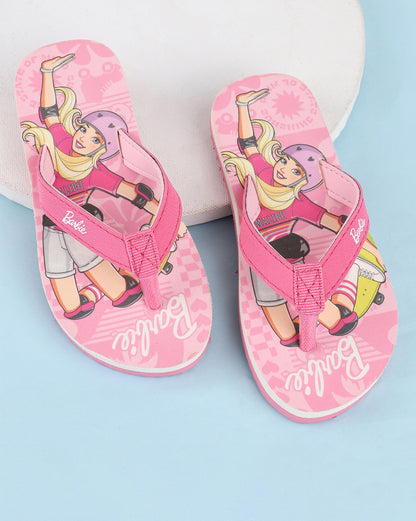 Kids Girls Barbie Printed Pink Flip Flops