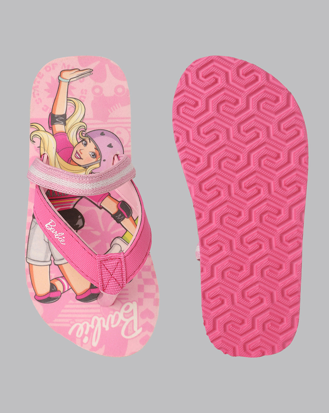 Kids Girls Barbie Printed Pink Flip Flops