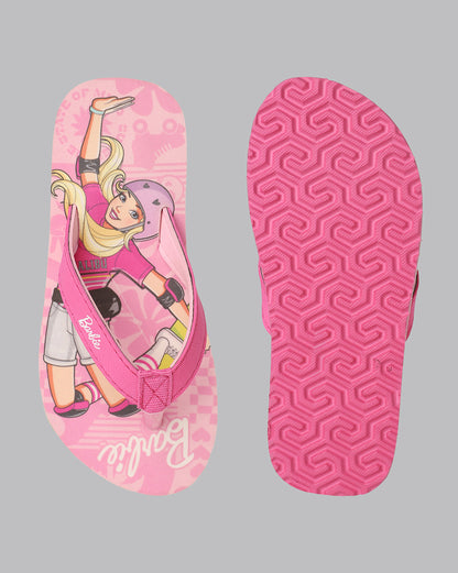 Kids Girls Barbie Printed Pink Flip Flops