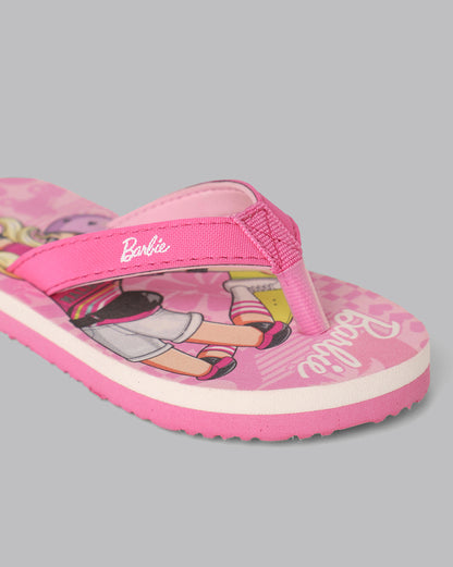 Kids Girls Barbie Printed Pink Flip Flops