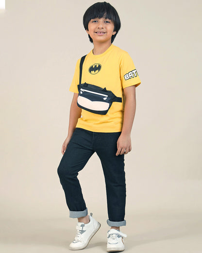 Batman Printed Regular Fit Tshirt with Zip Pocket For Boys