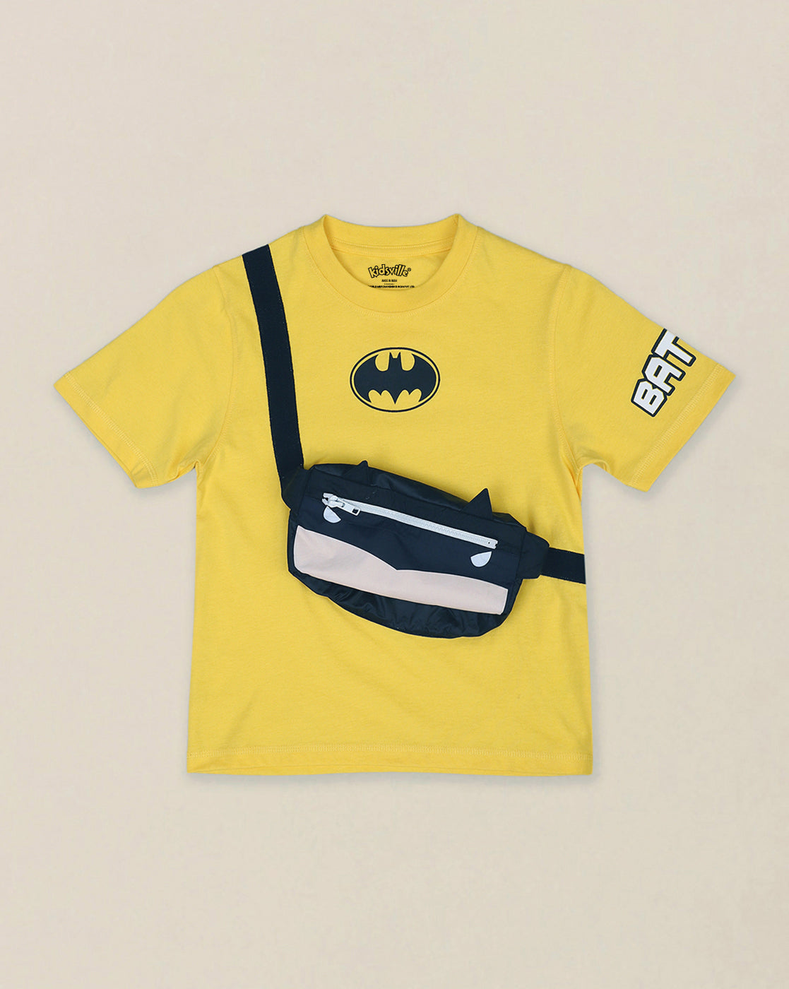 Batman Printed Regular Fit Tshirt with Zip Pocket For Boys