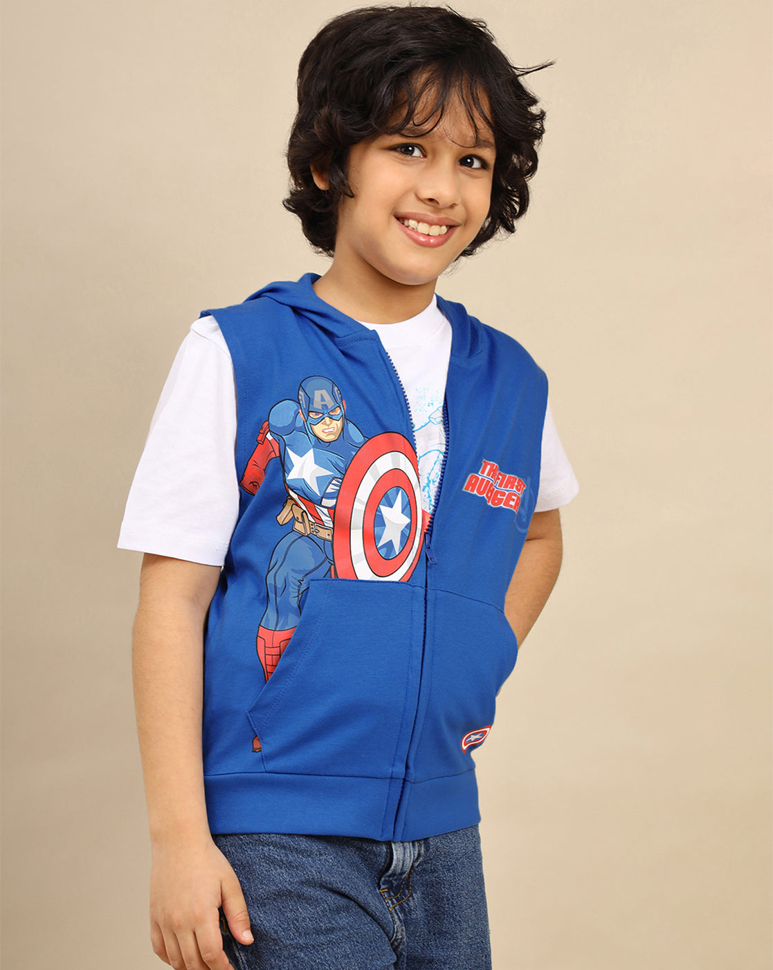 Captain America Printed Hooded & Round Neck Tshirt Set For Boys