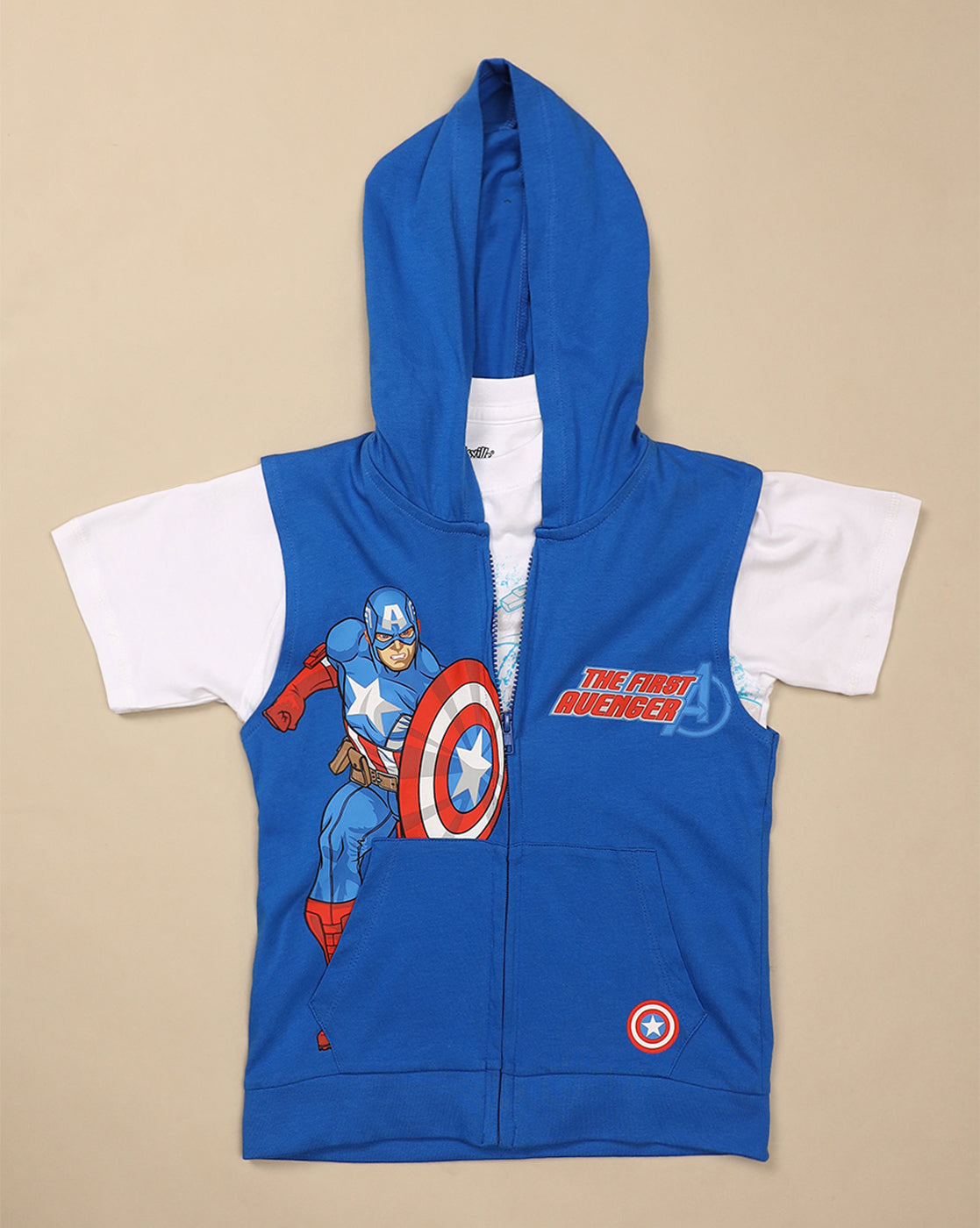 Captain America Printed Hooded & Round Neck Tshirt Set For Boys