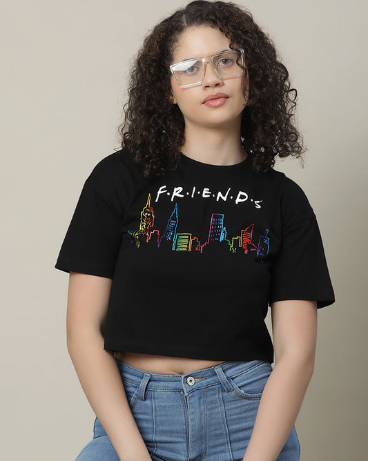 Friends Boxy Fit  Black Tshirt For Girls