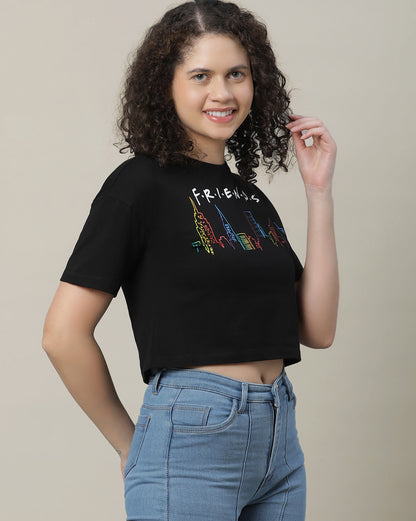 Friends Boxy Fit  Black Tshirt For Girls