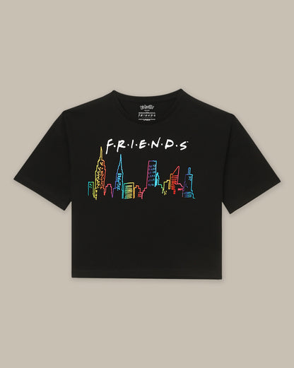 Friends Boxy Fit  Black Tshirt For Girls