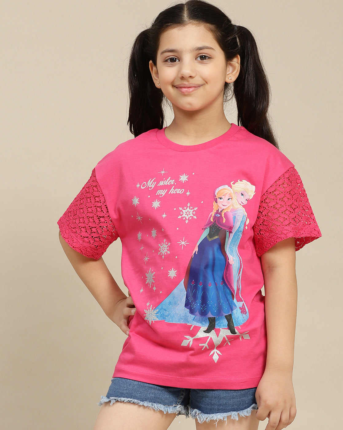 Frozen Printed Regular Fit Tshirt For Kids Girls