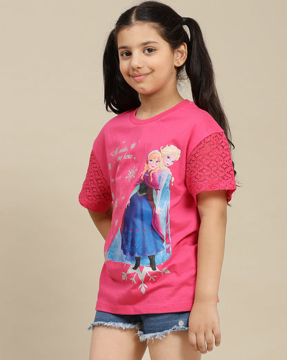 Frozen Printed Regular Fit Tshirt For Kids Girls