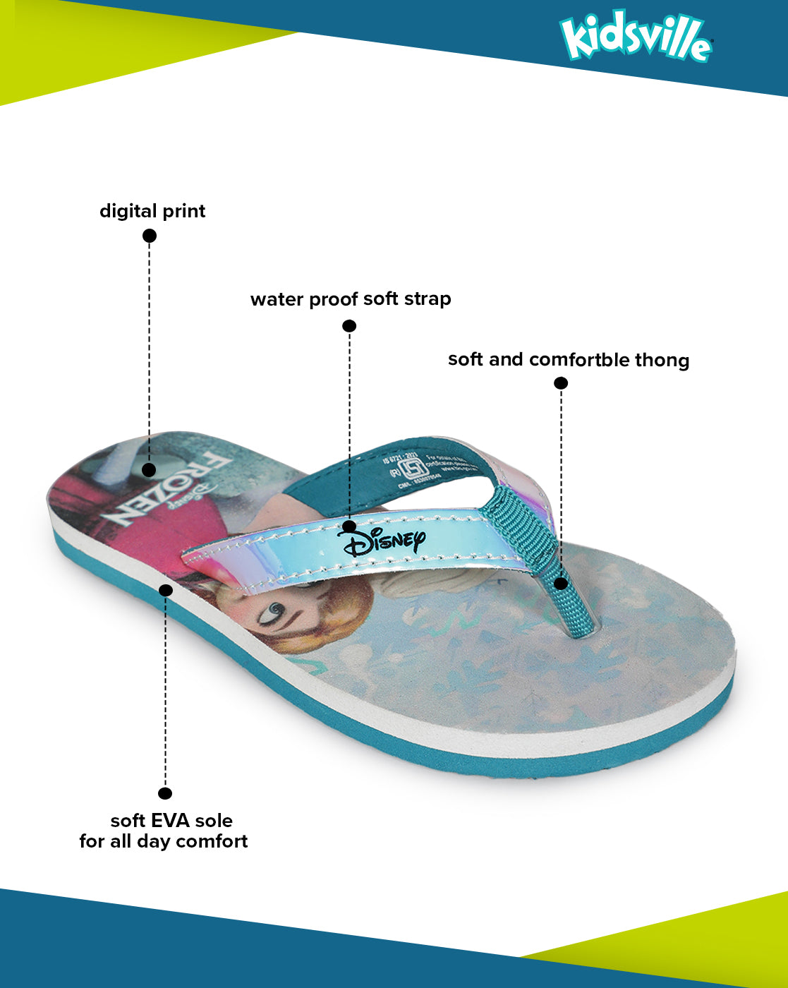 Frozen Sky Blue Flip-Flops For Kids Girls