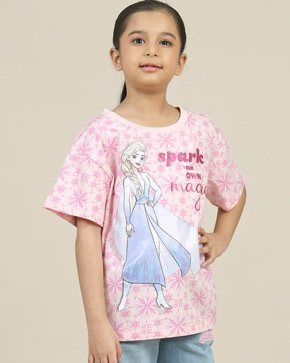 Frozen Printed Relaxed Fit Tshirt For Girls