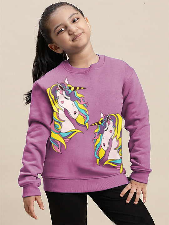 Unicorn Printed Regular Fit Sweatshirt For Kids Girls