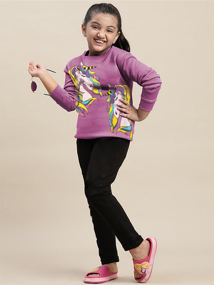 Unicorn Printed Regular Fit Sweatshirt For Kids Girls