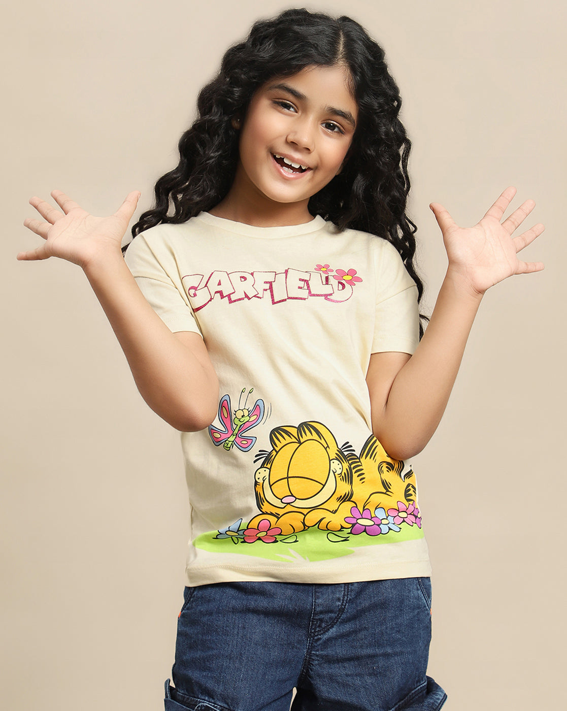 Garfield Printed Regular Fit Tshirt For Girls