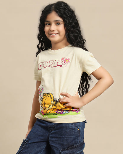 Garfield Printed Regular Fit Tshirt For Girls