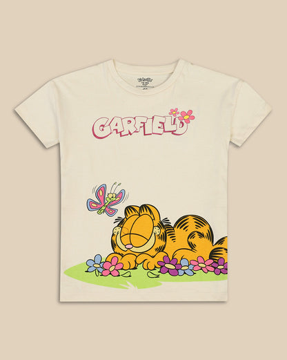 Garfield Printed Regular Fit Tshirt For Girls