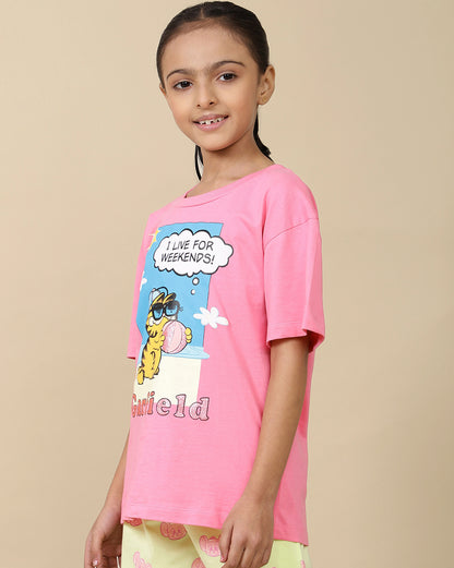 Garfield Printed oversized fit Tshirt For Girls