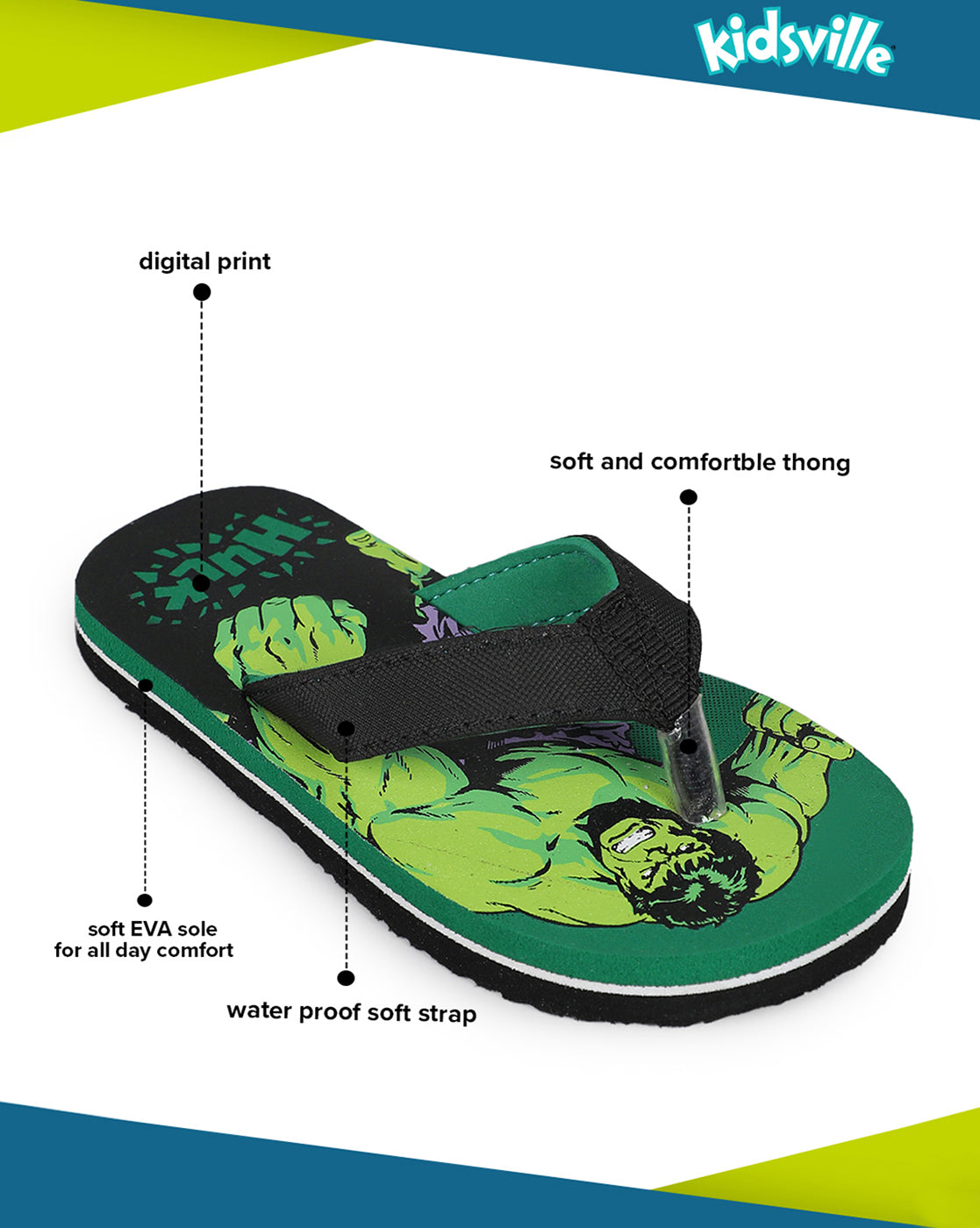 Hulk Flip-Flops For Kids Boys