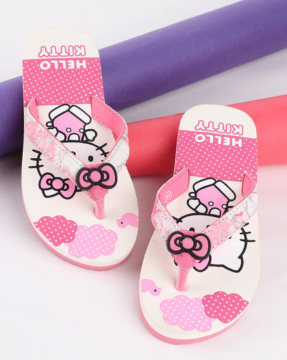 Kids Girls Hello Kitty Printed Pink Flip Flops