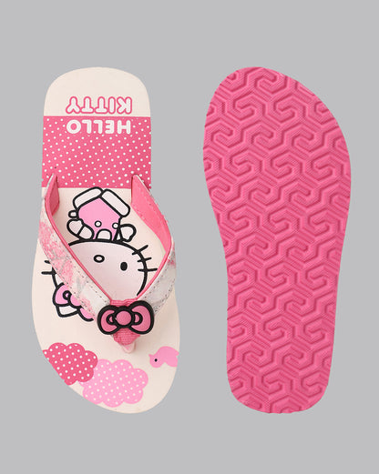 Kids Girls Hello Kitty Printed Pink Flip Flops