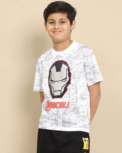 Iron Man Printed  Reversible Sequin Regular Fit Tshirt For Boys