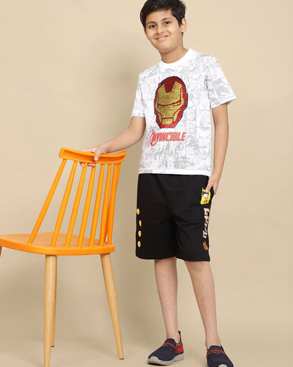 Iron Man Printed  Reversible Sequin Regular Fit Tshirt For Boys