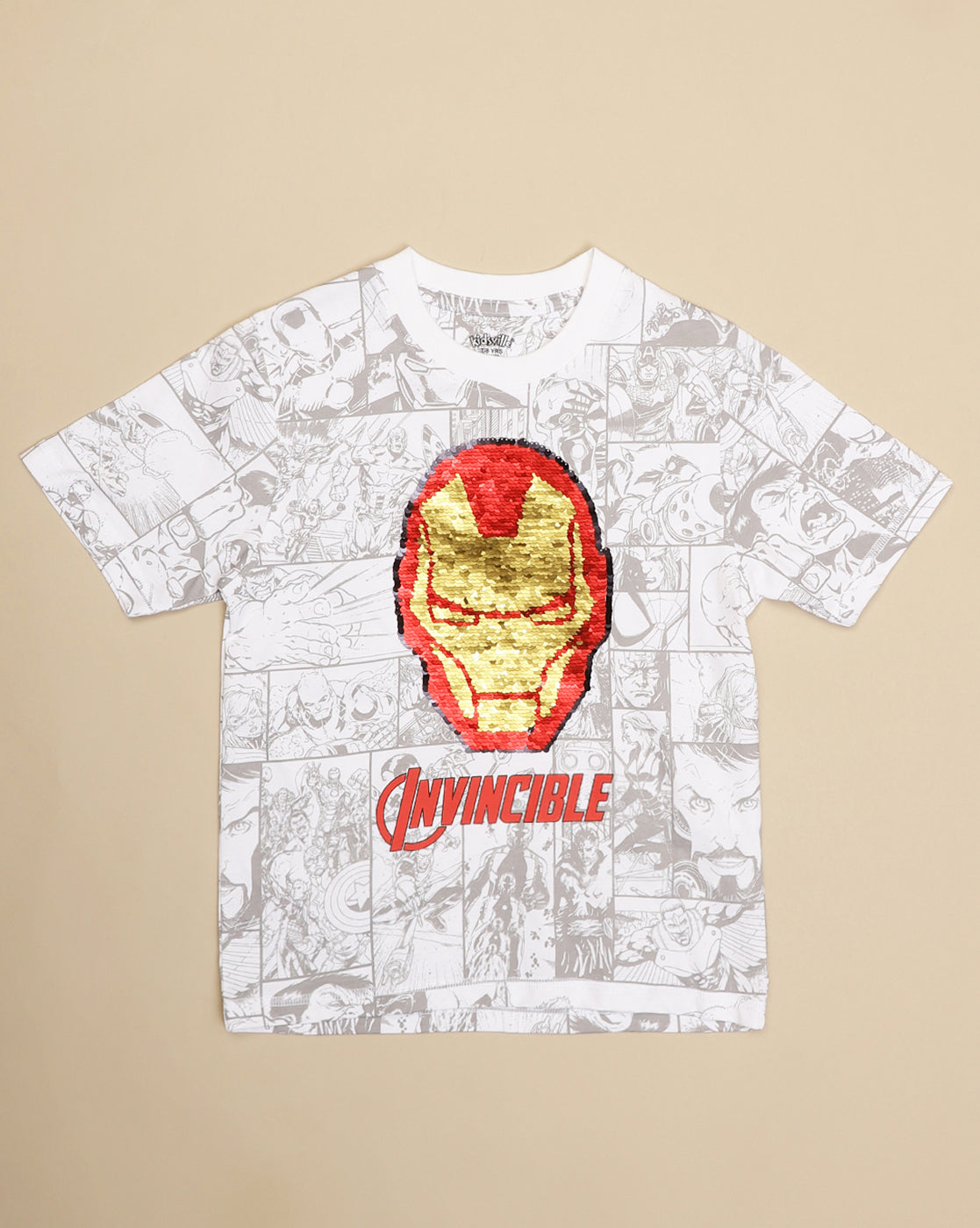 Iron Man Printed  Reversible Sequin Regular Fit Tshirt For Boys