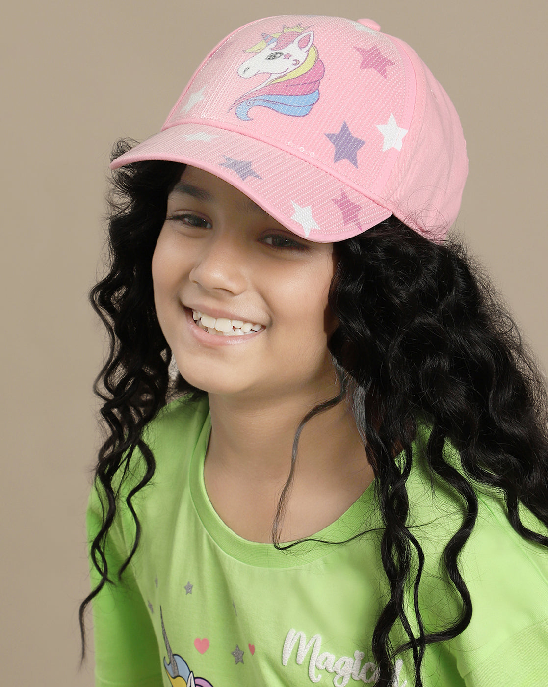 Kids Girls Printed Pink Caps