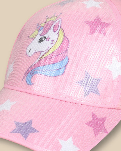 Kids Girls Printed Pink Caps