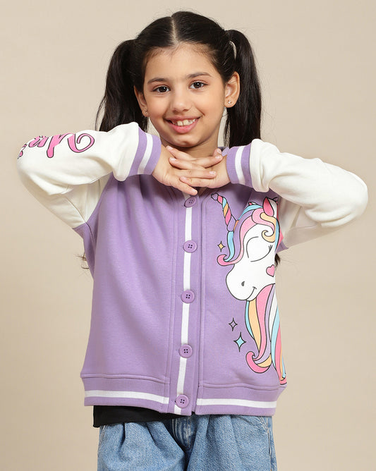 Unicorn Printed Regular Fit Jacket For Girls