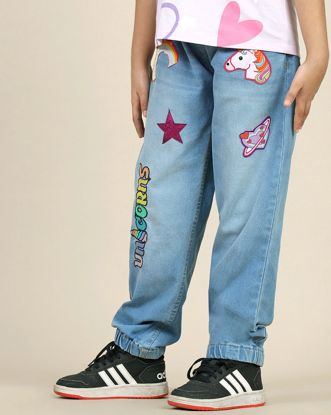 Kidsville Printed Regular Fit Denim Jogger For Girls