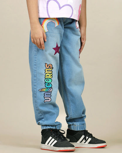 Kidsville Printed Regular Fit Denim Jogger For Girls