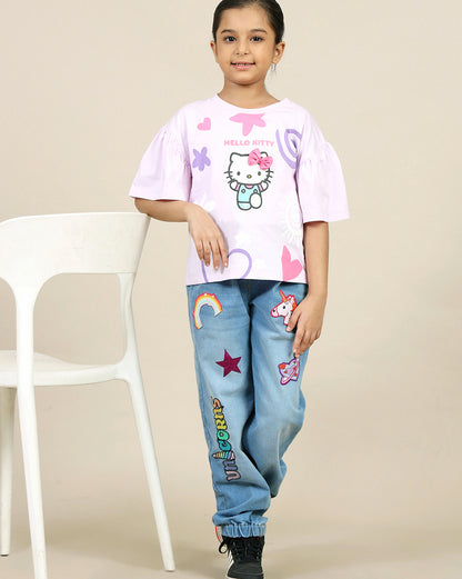 Kidsville Printed Regular Fit Denim Jogger For Girls