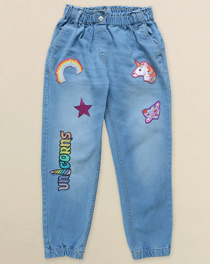 Kidsville Printed Regular Fit Denim Jogger For Girls