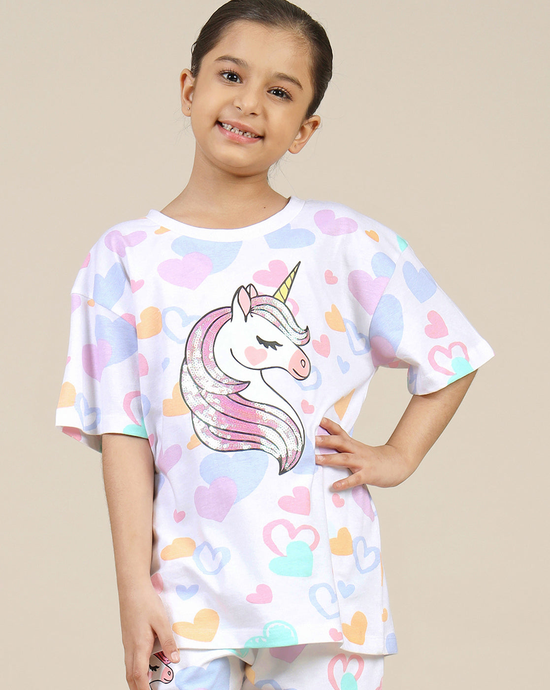 Unicorn Printed Relaxed Fit Tshirt For Girls