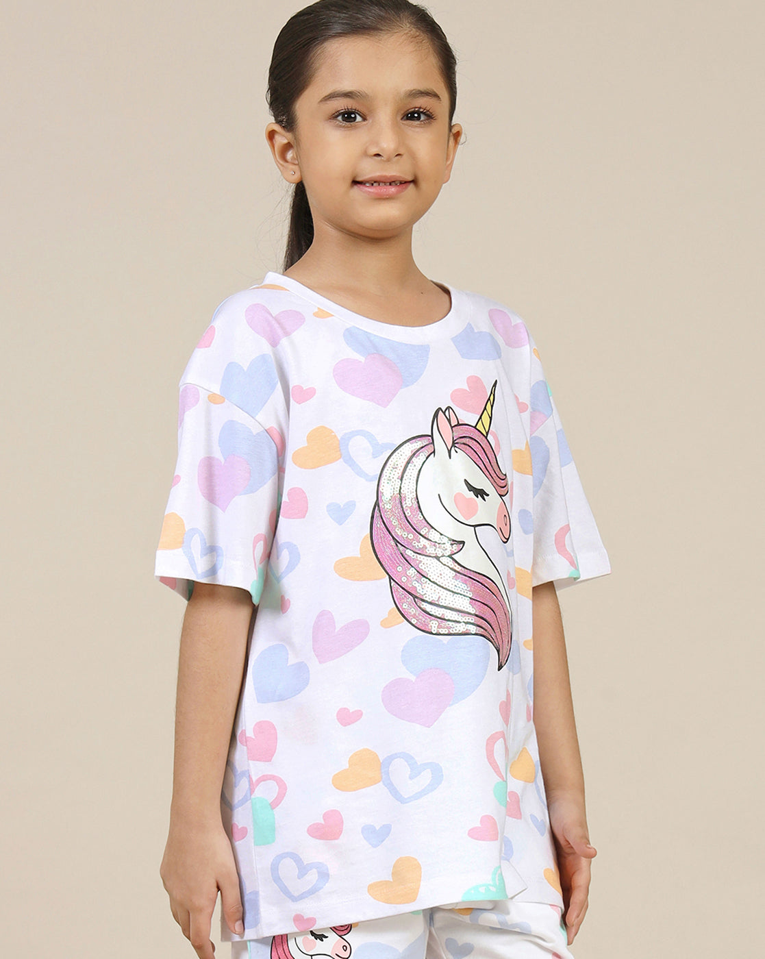 Unicorn Printed Relaxed Fit Tshirt For Girls