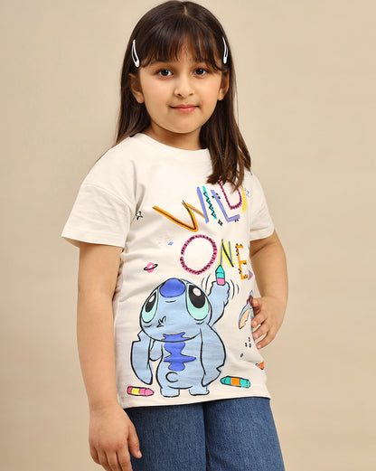 Lilo & Stitch Printed Regular Fit Tshirt For Girls