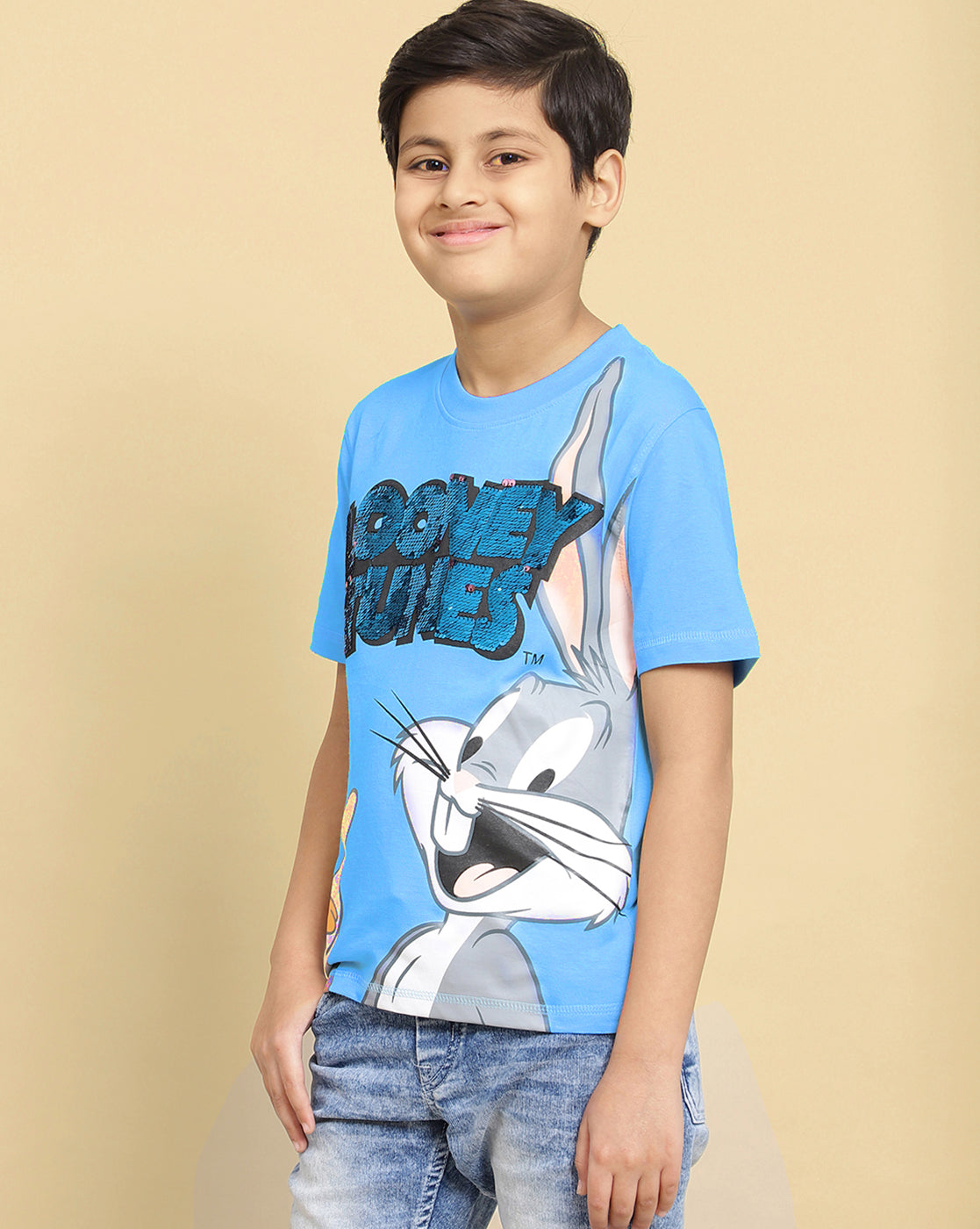 Looney Tunes Printed Reversible Sequin Regular Fit Tshirt For Boys