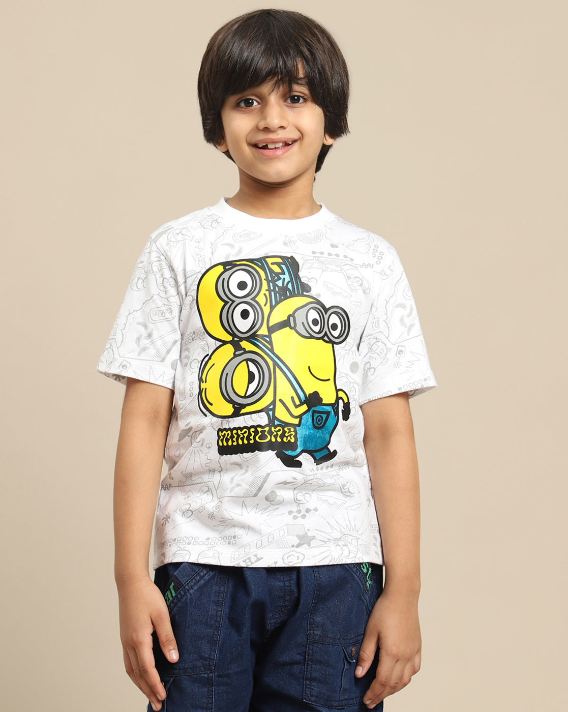 Minions Printed Regular Fit Tshirt For Boys