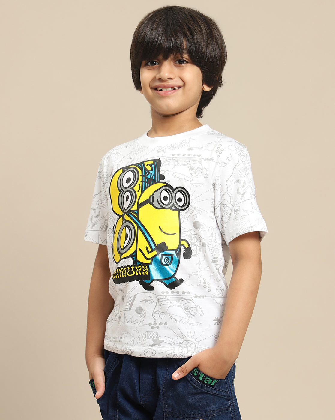 Minions Printed Regular Fit Tshirt For Boys