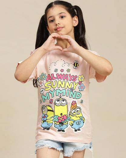 Minions Printed Relaxed Fit Tshirt For Girls