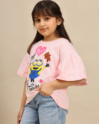 Minions Printed Relaxed Fit Tshirt For Girls