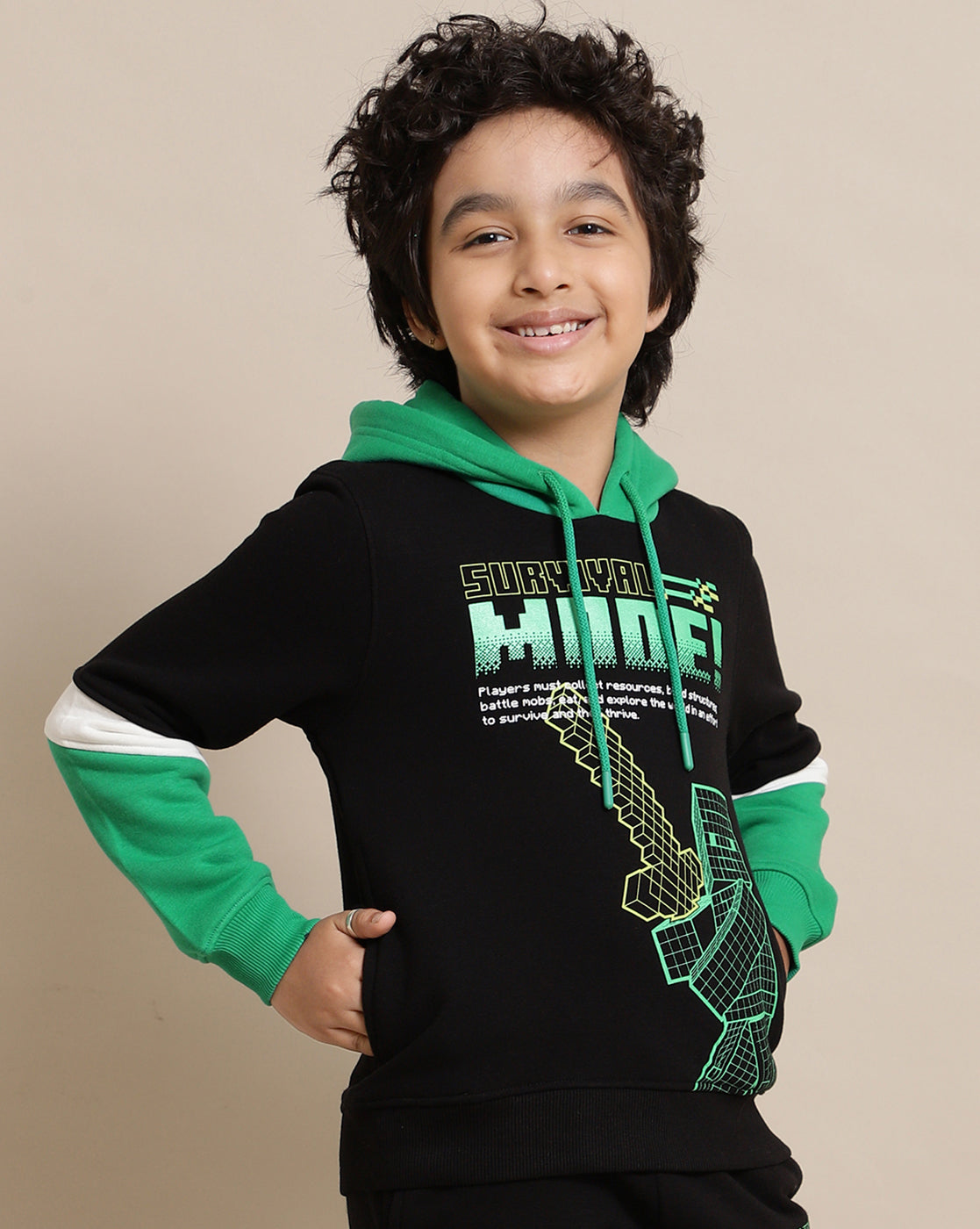 Minecraft Printed Regular Fit Hoodie For Boys