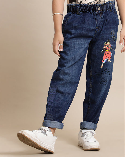 One Piece Regular Fit  Grey Denim Jogger For Kids Boys