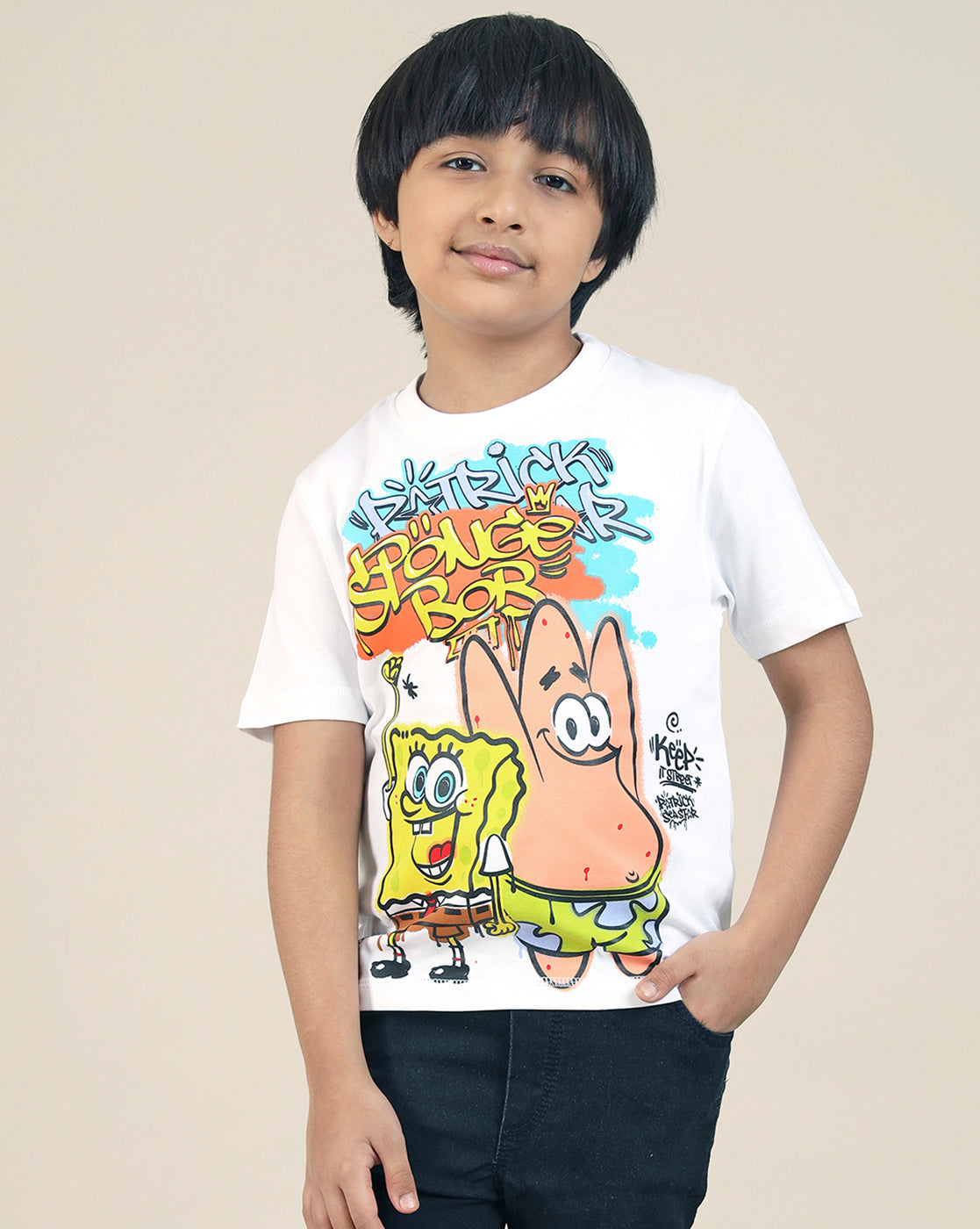 Sponge Bob Squarepants Printed Regular Fit Tshirt For Boys