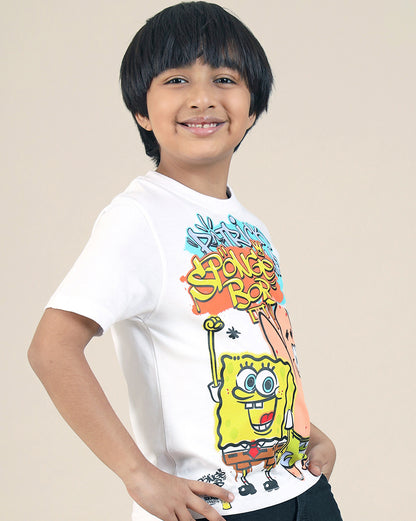 Sponge Bob Squarepants Printed Regular Fit Tshirt For Boys