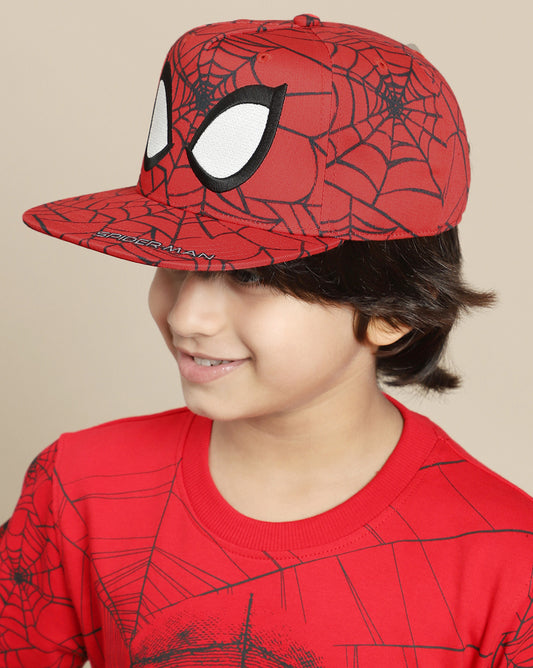 Kids Boys Spiderman Printed Red Caps