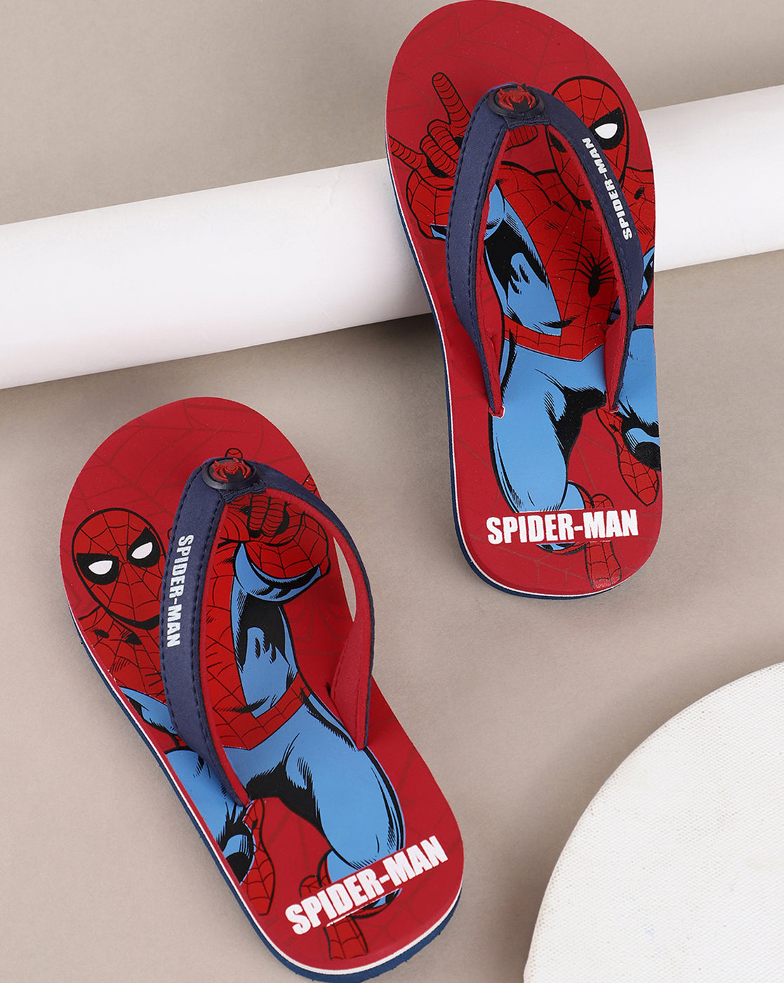 Kids Boys Spiderman Printed Red Flip Flops