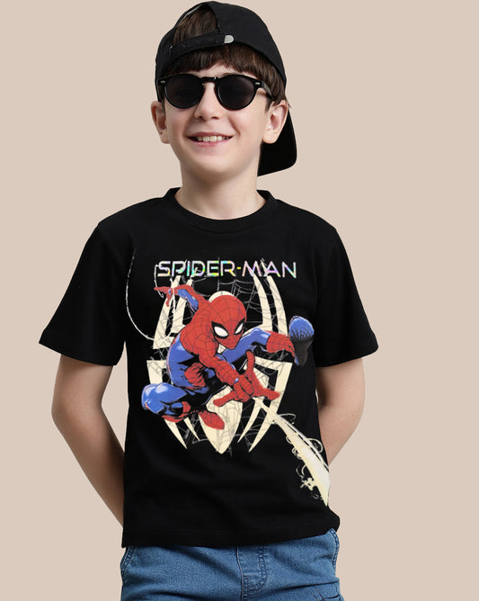 Spiderman Regular Fit Crew Neck Black Tshirt For Kids Boys